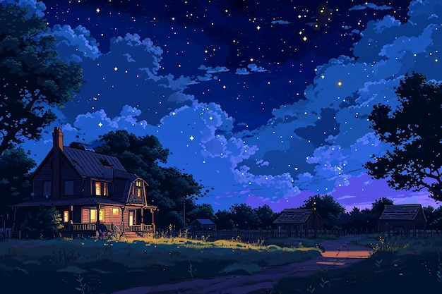 Zdjęcie dom na farmie w nocy
