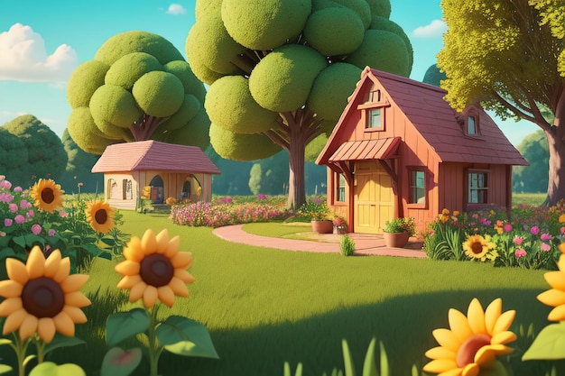 Dom na polu ze słonecznikami