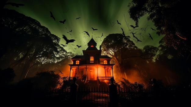 Zdjęcie dom nawiedzony z ciemną atmosferą grozy generowany przez sieć neuronową ai