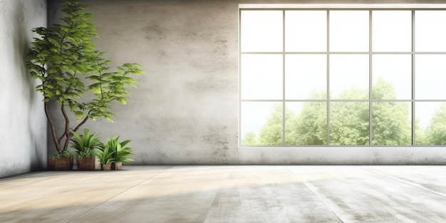 Dom pusty dom wewnętrzny podłoga tło okno projekt rośliny betonowa ściana wnętrze