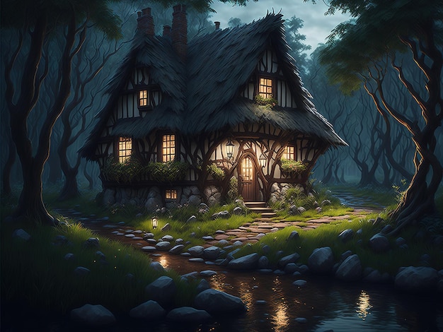 Dom w lesie nad rzeką