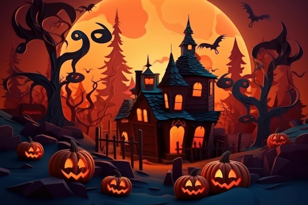 Dom z kreskówek horroru z dyniami halloween