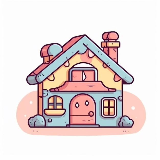 dom z kreskówką z kominem i drzwiami generatywnymi