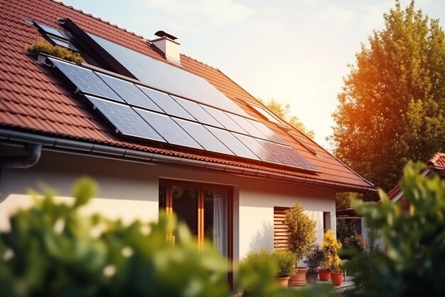 Zdjęcie dom z panelami słonecznymi na dachu