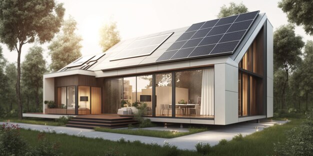 Dom z panelami słonecznymi na dachu
