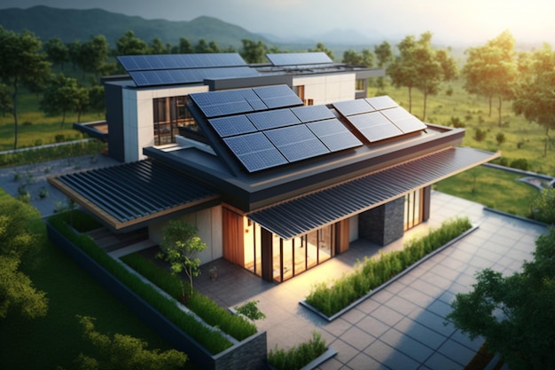 Dom z panelami słonecznymi na dachu