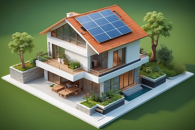 Dom z panelem słonecznym na dachu Bezpieczny dla środowiska Ochrona