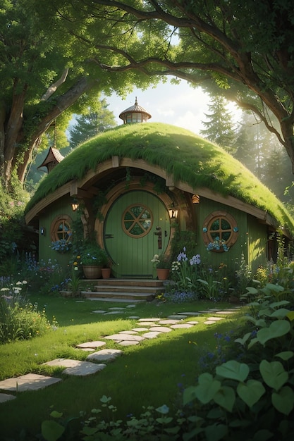 Dom z zielonym dachem i zielonym dachem