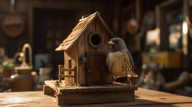 Zdjęcie domek dla ptaków z budką dla ptaków i budką dla ptaków z przodu.
