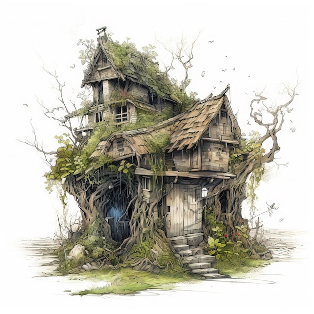 Domek na drzewie Sztuka fantasy Wysokiej jakości obraz do Twojej pracy Generative Ai Sztuka fantazji Domek na drzewie