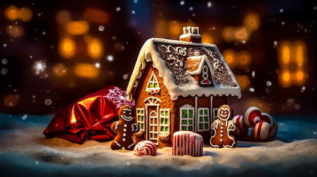 Domek z piernika z dekoracjami świątecznymi