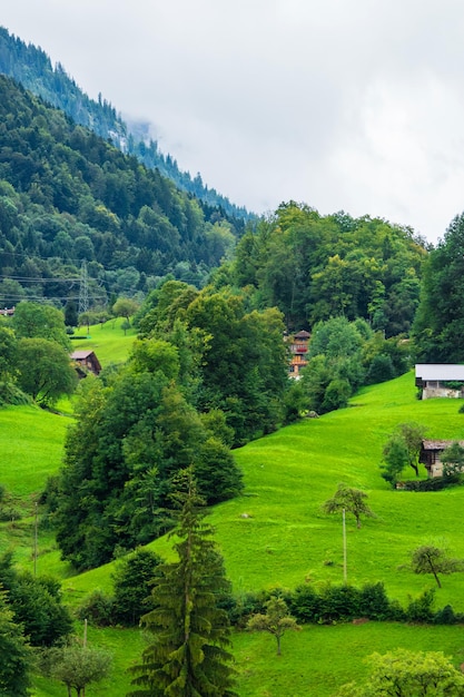 Domki we wsi Brienz i na górze Brienzer Rothorn w Interlaken w kantonie Berno w Szwajcarii