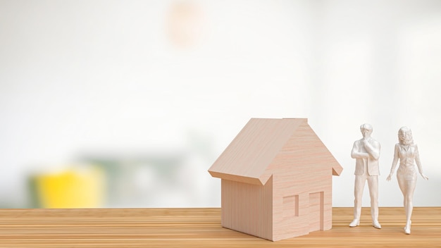 Domowe drewno i rysunek na stole dla koncepcji nieruchomości lub nieruchomości renderowania 3dxA
