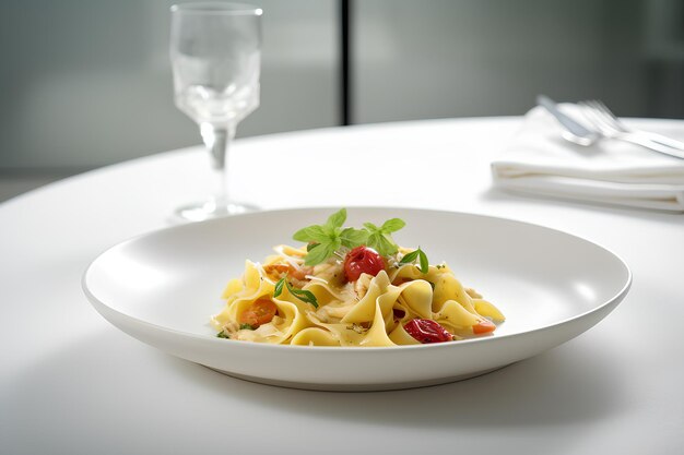 Domowe makaron tagliatelle na talerzu na białym tle włoskie jedzenie Generatywna zawartość AI