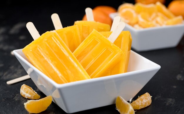 Domowe mandarynki Popsicles zbliżenie strzał