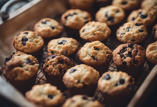 Domowe muffinki czekoladowe w drewnianym pudełku
