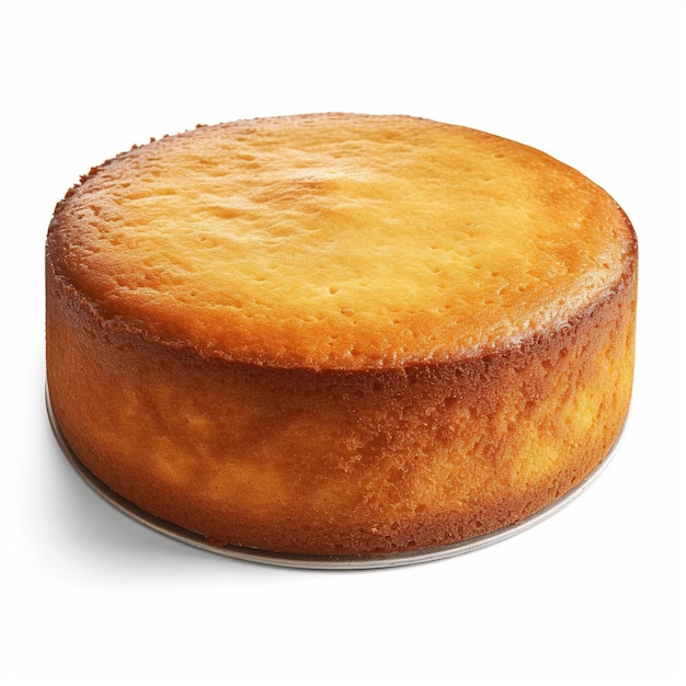 Zdjęcie domowe okrągłe ciasto z gąbki lub ciasto z szyfonu na białym talerzu tak miękkie i pyszne z składnikami