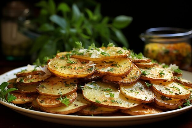 Domowe pieczone ziemniaki parmezanowe z czosnkiem na tacce