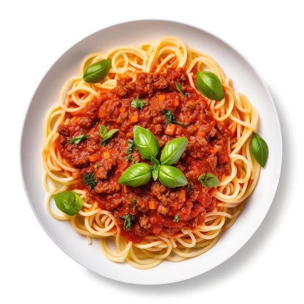 Domowe Spaghetti Bolognese wykonane z mięsa i makaronu izolowane Ilustracja AI Generative