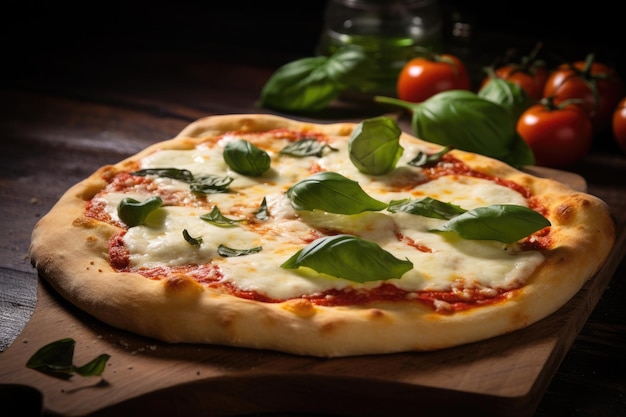 Domowej roboty tradycyjna świeża pizza margarita na nieociosanym drewnianym stole