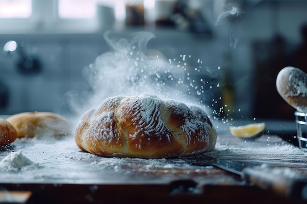 Zdjęcie domowy chleb z zakwasem pomysł na przepis na fotografię jedzenia