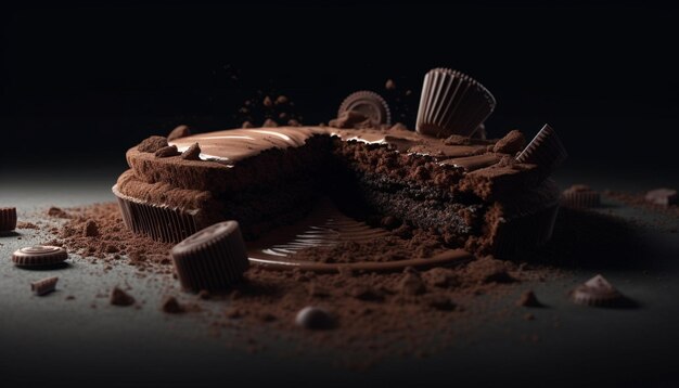 Domowy czekoladowy brownie, słodka, gurmańska pokusa wygenerowana przez sztuczną inteligencję.