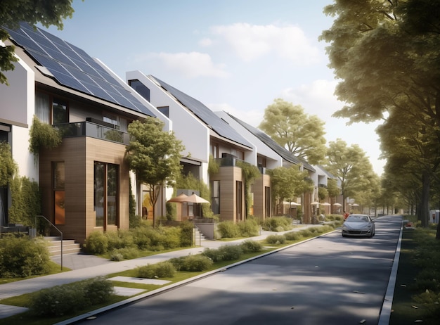 Domy pokryte panelami słonecznymi przedstawiają fuzję zrównoważonej energii i piękna architektonicznego generatywnego
