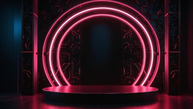 Domyślny ciemny wyświetlacz podium tło neon laser czerwone różowe światło
