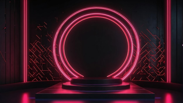 Domyślny ciemny wyświetlacz podium tło neon laser czerwone różowe światło