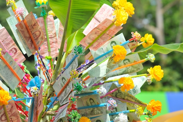 Donation Merit Money Tree W Thai Temple.