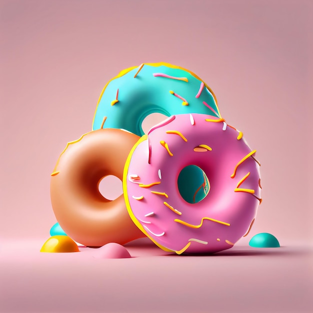 Donuts 3D style Donuts skład żywe kolory i kształty Scena abstrakcyjna odizolowane tła