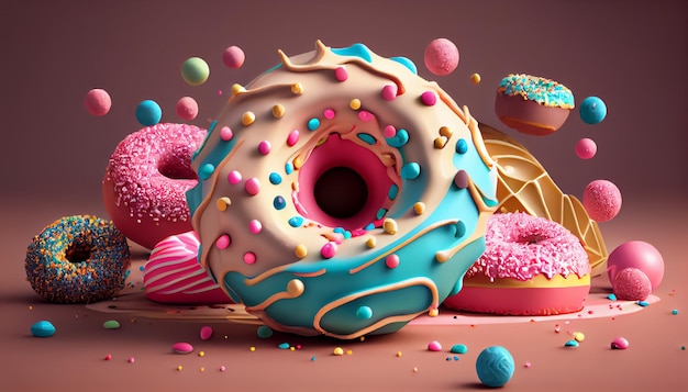 Donuts 3D style Donuts skład żywe kolory i kształty Scena abstrakcyjna odizolowane tła