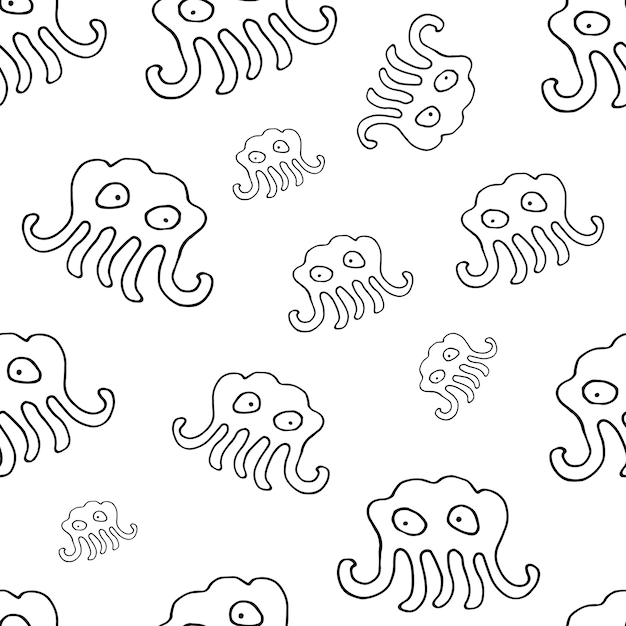 Zdjęcie doodle bakterie lub potwory z kreskówek. ręcznie rysowane kolekcja wirusów na białym tle