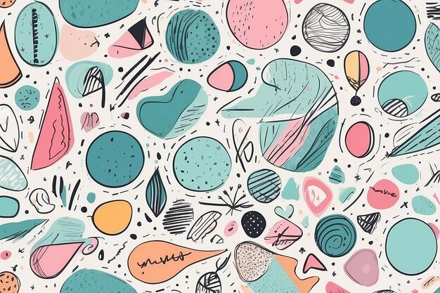 Doodle Delight Trendy Abstract Background z ręcznie narysowanymi kształtami