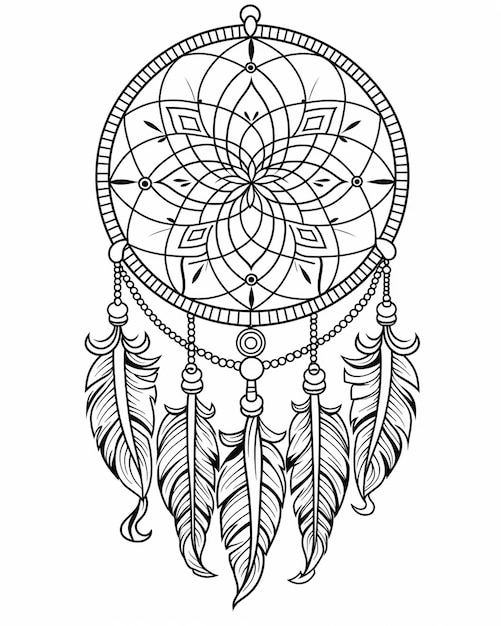 Doodle Design of Black and White Dream Catcher (Czarno-biały łapacz marzeń)