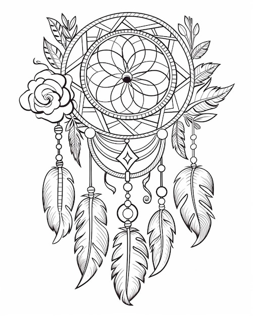 Doodle Design of Black and White Dream Catcher (Czarno-biały łapacz marzeń)