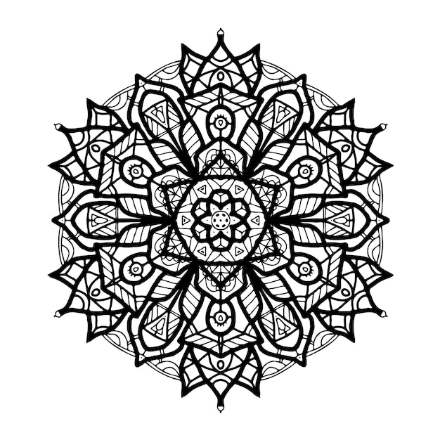 Doodle Mandala Czarno-biały Okrągły Wzór W Formie Mandali Do Kolorowania