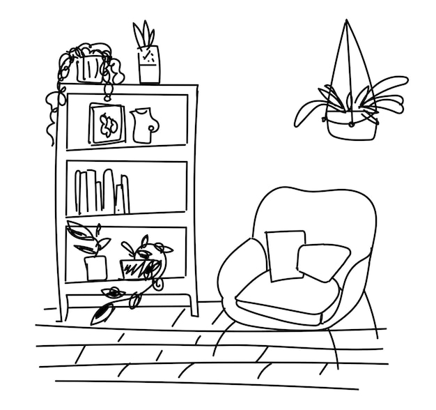 Doodle png szkic salonu ilustracja wnętrza domu przezroczysty tło