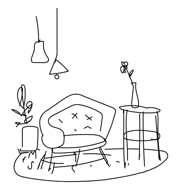 Doodle room png szkic domu wnętrze ilustracja przezroczysty tło