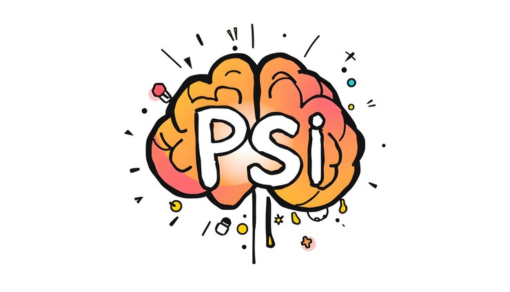Zdjęcie doodle symbol psychologii psi odizolowany z białymi podkreśleniami