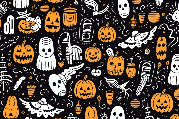 Doodle wzór halloween elementy na pierwszym planie