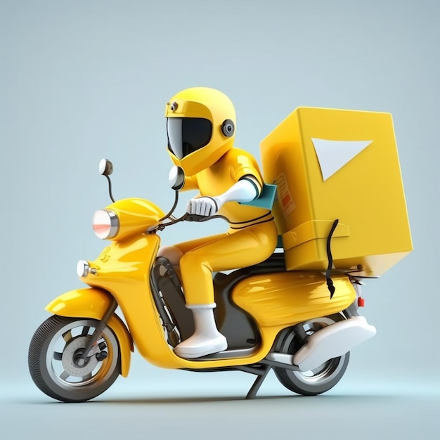 Doręczyciel na skuterze z żółtymi walizkami Generative Ai