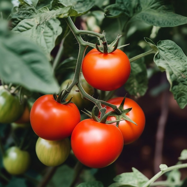 Dorosła roślina pomidora rosnąca w ekologicznym ogrodzie warzywnym generatywny ai