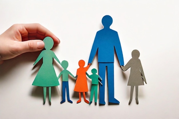 Dorośli i dzieci trzymają w rękach papiery rodzinne wycięcie d animowane zdjęcie