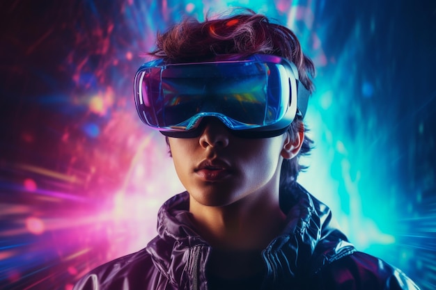 Dorosły mężczyzna używający okularów wirtualnej rzeczywistości VR do gier i edukacji