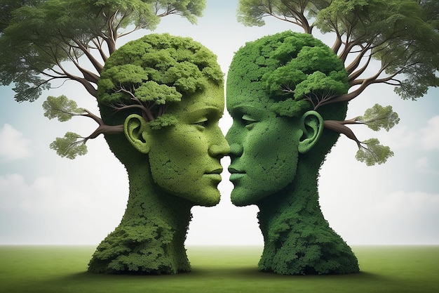 Doskonałe partnerstwo biznesowe jako łącząca się układanka w kształcie dwóch drzew w kształcie ludzkiej głowy