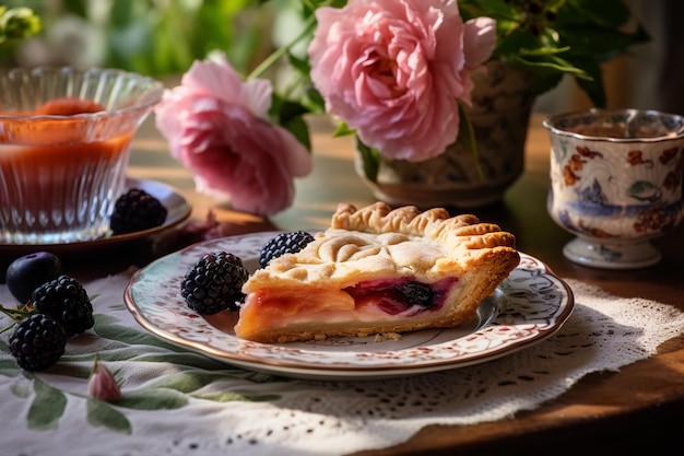 Zdjęcie doskonałość brzoskwini kolekcja deserów w stylu książki kucharskiej