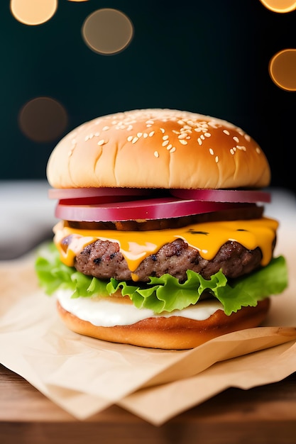 Doskonały cheeseburger na stole profesjonalna fotografia żywności wysokiej jakości