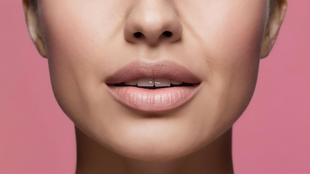 Doskonały naturalny makijaż warg makro zdjęcie z pięknymi kobiecymi ustami pełnymi wargami