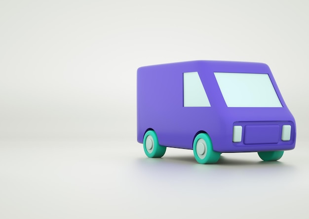 Dostawa fioletowy minibus z zielonymi kołami renderowania 3d